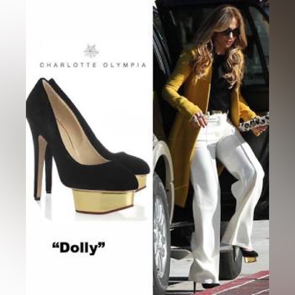 CHARLOTTE OLYMPIA Dolly Suede Platform Heels Black & Gold EU 40 (8.5-10 US) - Picture 1 of 16
